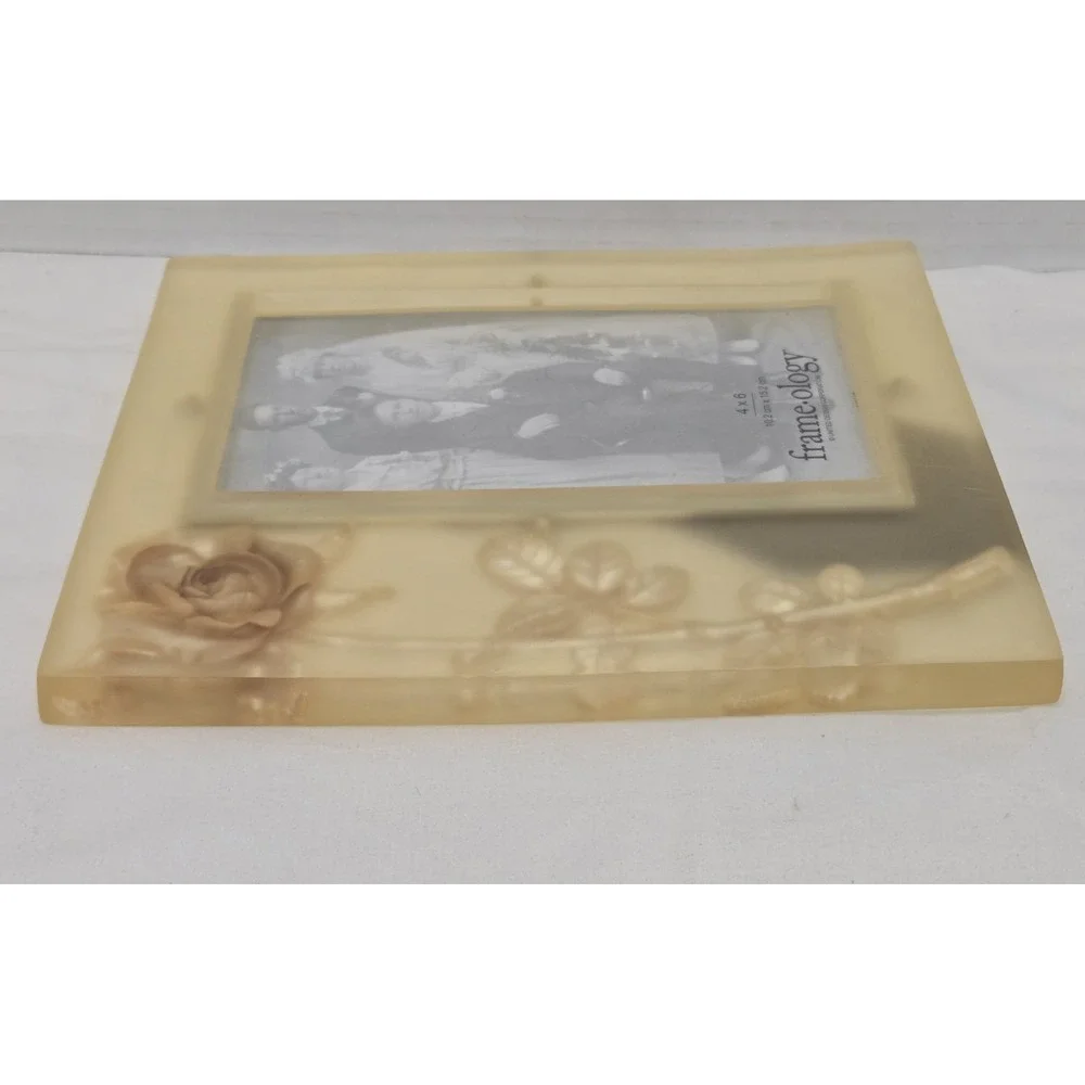 Vintage Lucite Encased Faux Rose 3D Picture Frame Frame-ology 4x6 Cottagecore